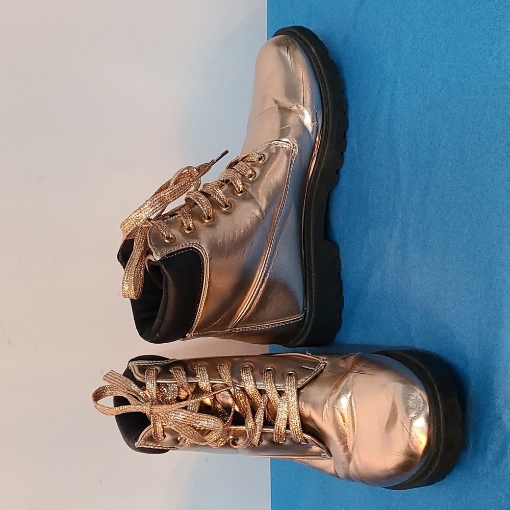 Rose Gold Laceup Moto Boot
